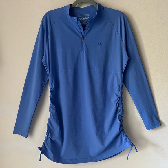 Coolibar Lawai Ruche UV Swim Shirt Sz Large UPF 50+ in Aura Blue Color Tol - Picture 5 of 16